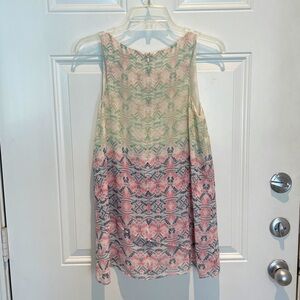 Cabi Pastel Scalloped Tiered Ruffle Sleeveless Top Size Small, Pink Blue Green